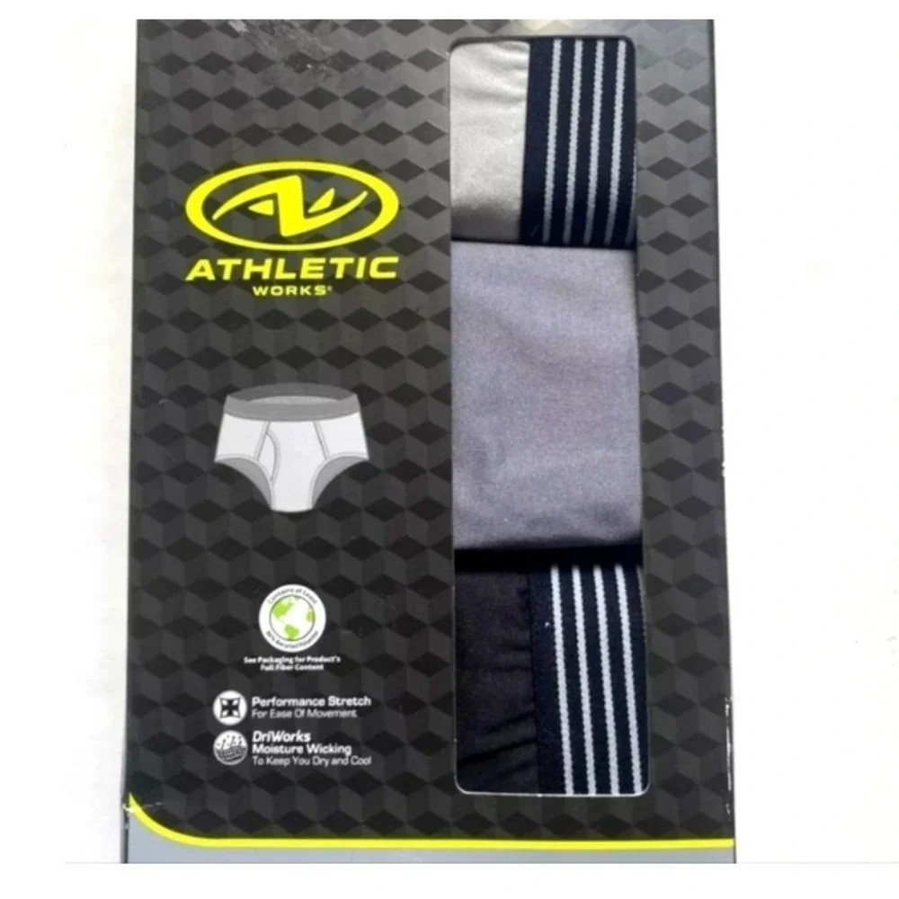 Athletic Works Mens 3PK Performance Briefs 3XL 48-50 Moisture Wicking Grey Black